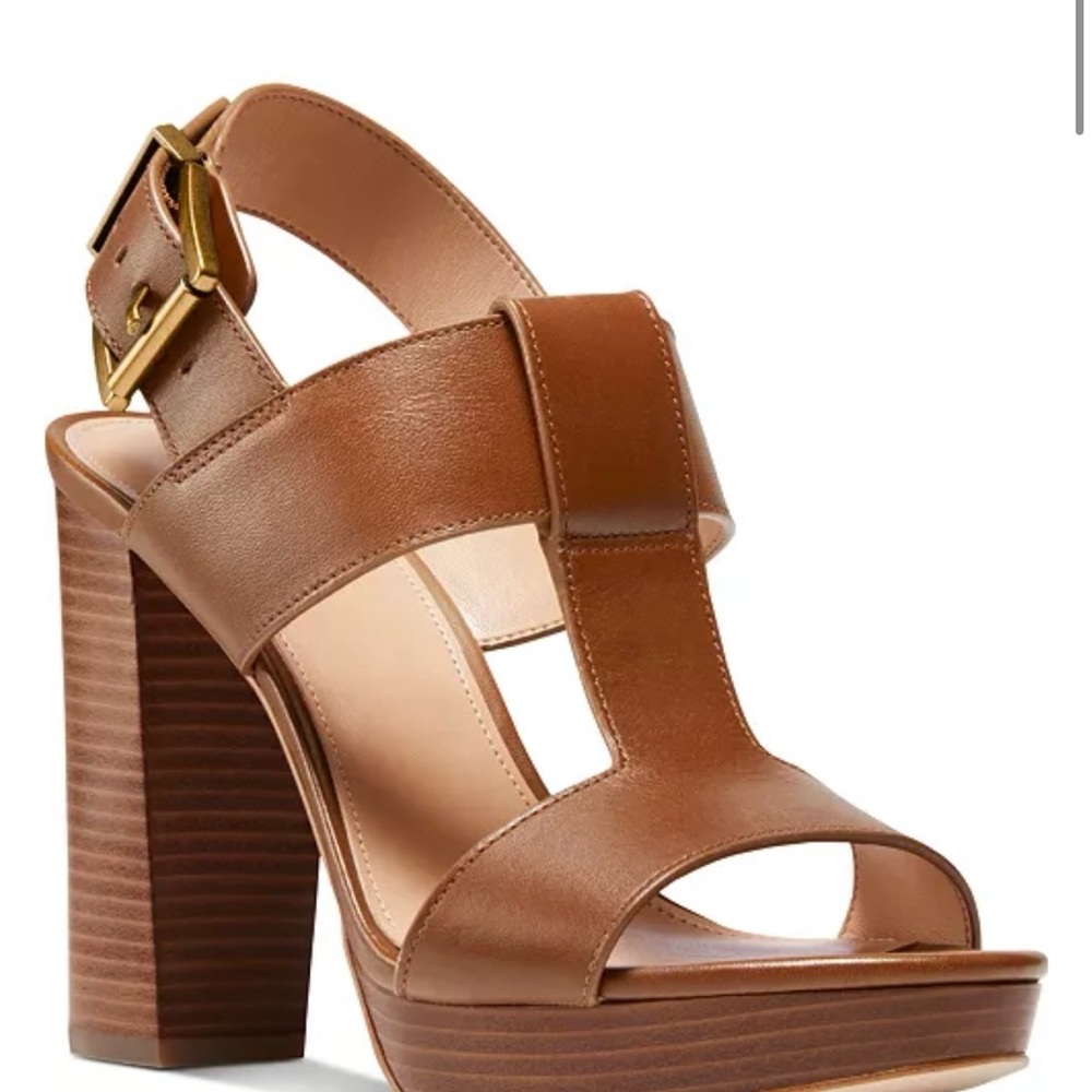 Michael Kors Tan Leather Block Heel Sandals